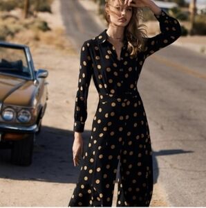 Anthropologie Loveland Wide Leg Jumpsuit - Black & Gold - Size 4